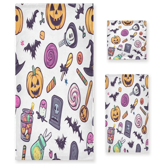 3 Piece Bath Towels Set Bath Towel, Hand Towel and Face Towel for Bathroom, Gym, Hotel Cartonn Halloween-themed Icons