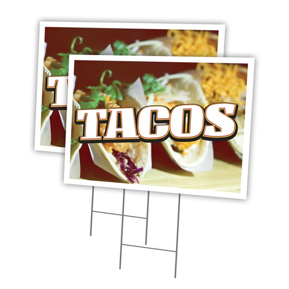 Tacos 2 Pack Of 18" x 24" Yard Sign & Stake | Advertise Your Business | Stake Included Image On Front Only | Made in The USA