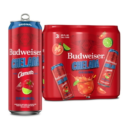 Budweiser Clamato Original American Chelada Beer 3 pack 25 fl oz Aluminum Cans 5.0% ABV