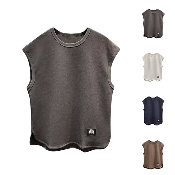 FRSASU Men's Crewneck Sleeveless Athletic Tank Top Performance Workout Muscle Cut Tee Tops White