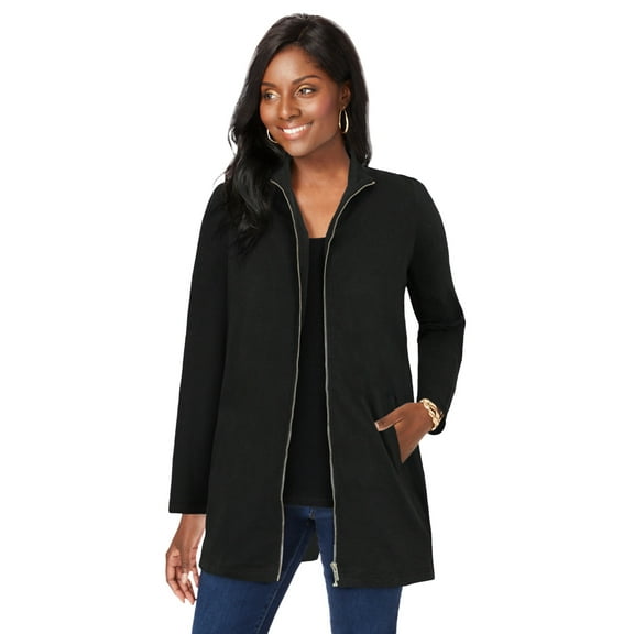 Jessica London Women's Plus Size Stretch Cotton Zip Front Hi-Low Jacket