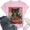 thumbnail image 4 of Womens Anime Cat Ramen Graphic T-Shirts Japanese Funny Graphic Short Sleeve Tees Kawaii Cat Anime Gifts Tops, 4 of 5