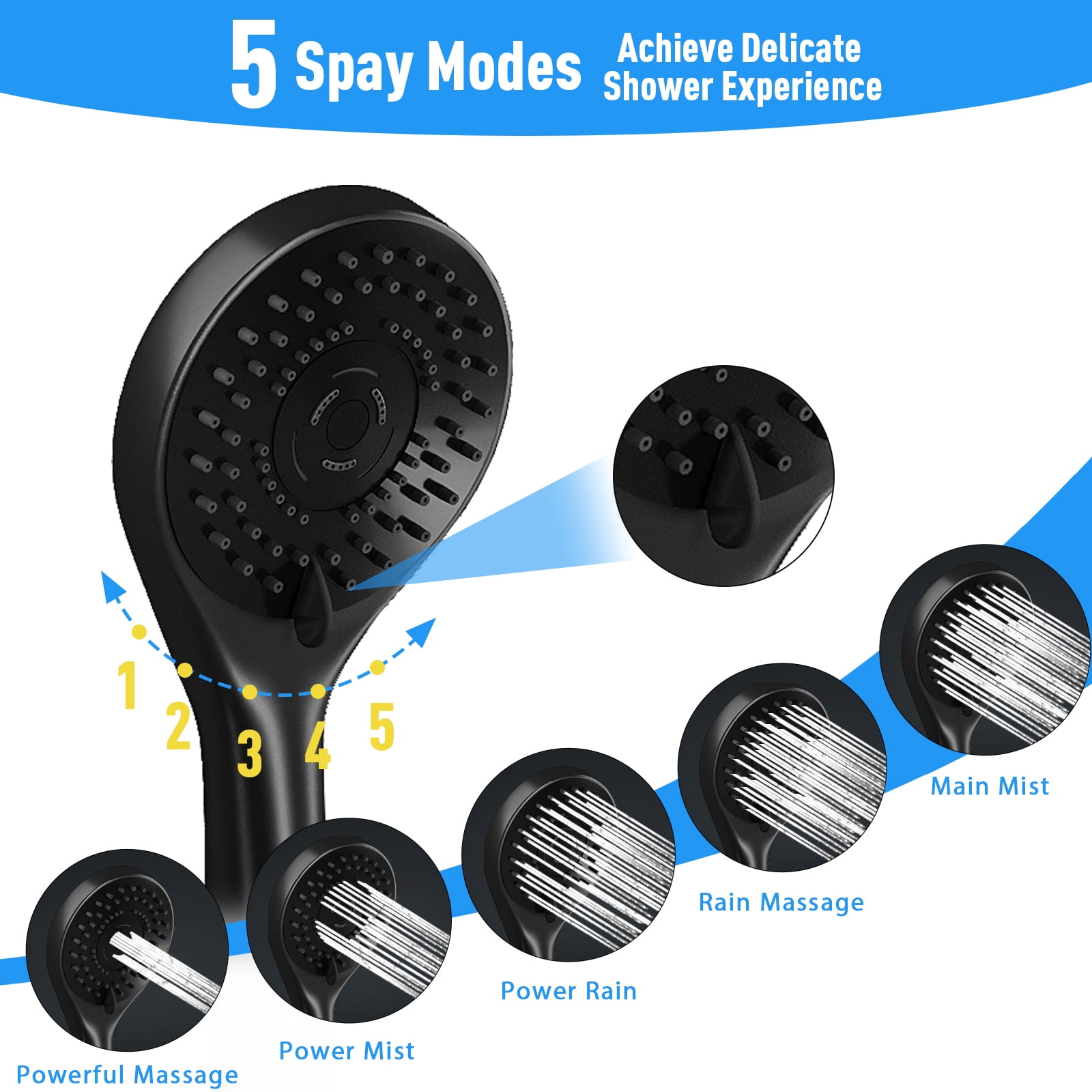 "Amobro Extendable Detachable Shower Head, 12"" Dual, 180/360 Degree Brass, High Pressure Rainfall & 4.3"" Handheld, Chrome"