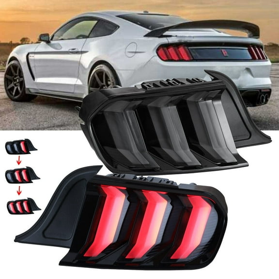 LED Tail Lights For 2015-2022 Ford Mustang Black Euro Style w/Sequential Lamps
