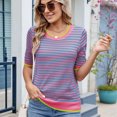 thumbnail image 5 of Womens Summer Short Sleeve Shirts Striped Sweater Cute Casual Trendy Crewneck Knit Blouses Blue & Green M, 5 of 9