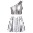 thumbnail image 1 of MSemis Girls Shiny Metallic Crop Top with Pleated Skirt,Size 3-14 Silver 9-10, 1 of 5