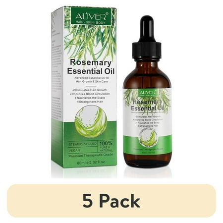 (5 pack) Aliver Rosmarinus Oil, Natural, Therapeutic Grade Rosmarinus Oil for Hair, Scalp, Face & Skin, and Aromatherapy 2.02 fl.oz, Daily Use