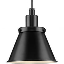 Progress Lighting Hinton 1-Light Pendant, Matte Black, Cone Shade