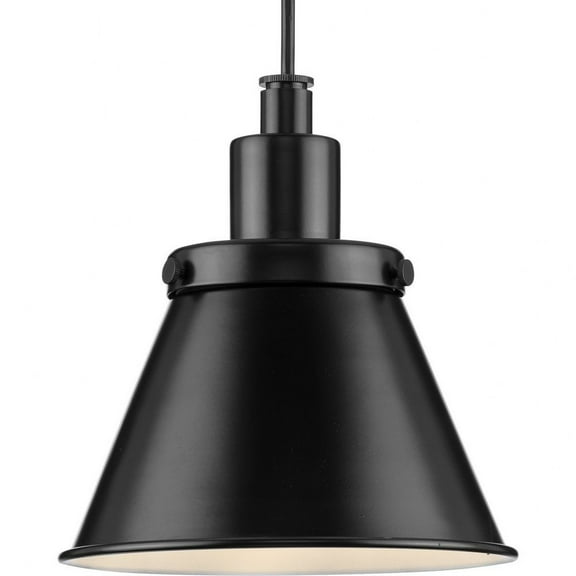 Progress Lighting Hinton 1-Light Pendant, Matte Black, Cone Shade
