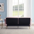 thumbnail image 6 of Futon Sofa Bed,Convertible Velvet Nail Head Sofa Bed with Throw Pillow and midfoot,Adjustable Folding Accent Sofa Tufted Loveseat for Living Room Bedroom,Pink, 6 of 7