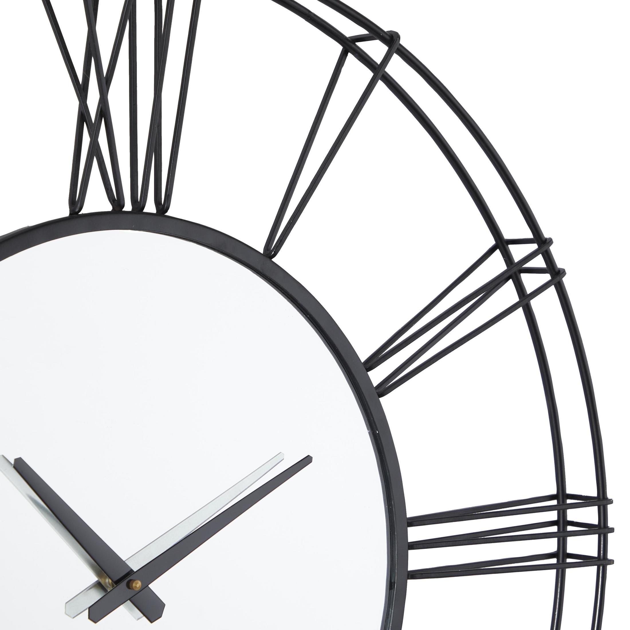 DecMode 30" Black Metal Open Frame Wall Clock with Center Mirror