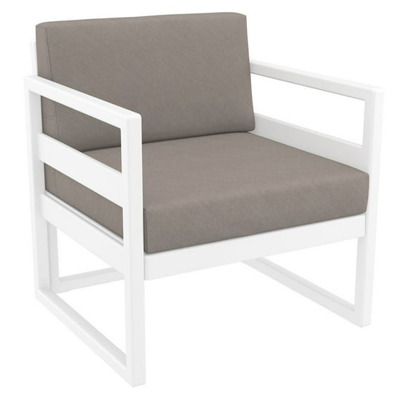 Mykonos Patio Club Chair in White with Acrylic Fabric Taupe Cushions