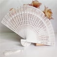 thumbnail image 2 of Wooden Folding Fans Handheld Vintage Wood Hand Fan Foldable Chinese Sandalwood Fans with Tassels for Women Wedding Favors Baby Shower Party Gift (White), 2 of 2