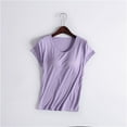 thumbnail image 2 of Holzkary T Shirts for Womens Built In Bra Workout Yoga Tee Tops Solid Color Basic Blouses Short Sleeves Crew Neck Tee Tunic Athletic Shirts Purple Xl, 2 of 6
