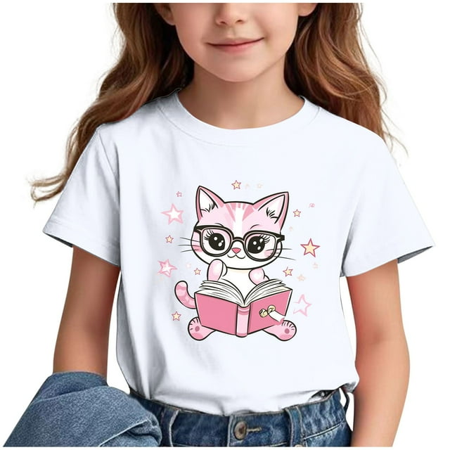 T-shirts Graphiques pour Fille à Manches Courtes, Col Ras du Cou, T-Shirts Décontractés d'Été, Hauts Mignons