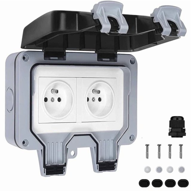 16A Waterproof Outdoor Double Electrical Socket, IP66 Wall Outlet