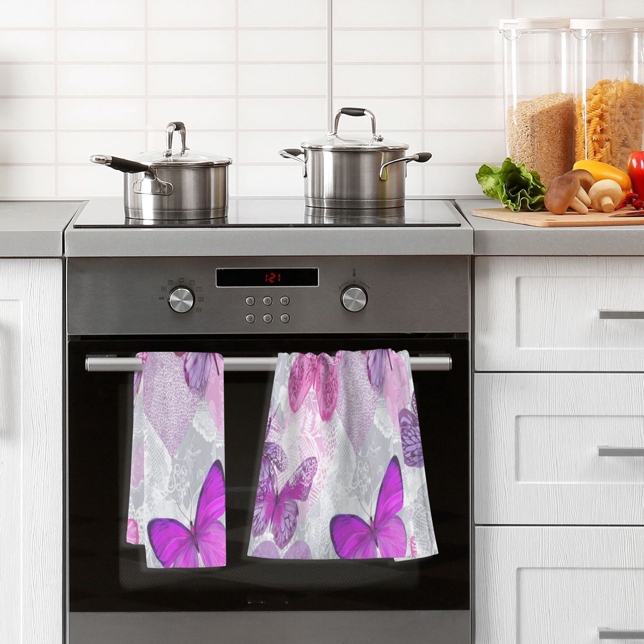 2 Pieces of Cotton Towel Face Towel Set Hand Towel Bath Towel Cotton Bath Towel Sets Pink Purple Butterflies