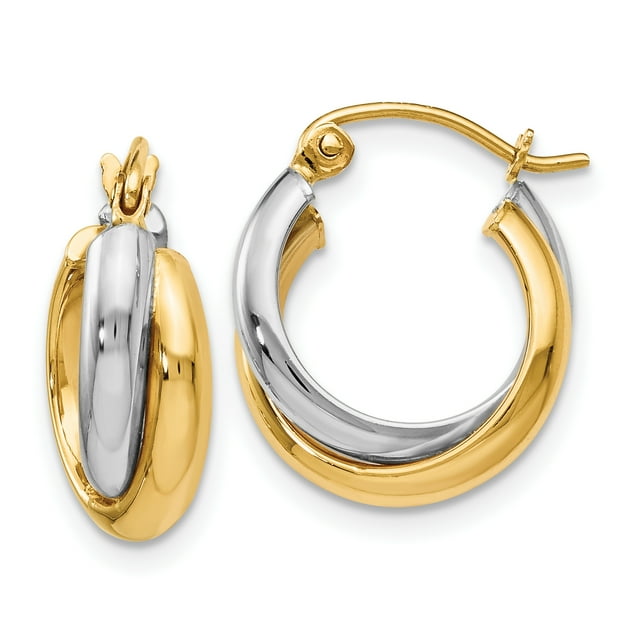 14k Two Tone Gold Hinged Hoop Earrings