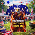 thumbnail image 3 of Omeoer Funny Patriotic Eagle Graphic T-Shirt Lucky Day Statement USA Flag Short Sleeve Crewneck Tee for Men Women, 3 of 7