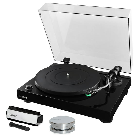 Fluance RT81 Elite High Fidelity Vinyl Turntable Record Player featuring Audio Technica AT95E, Belt Drive, Built-in Preamp with Record Weight and 3 in 1 Stylus and Record Cleaning Vinyl Accessory Kit