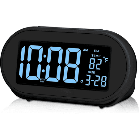 Alarm Clocks for Bedrooms, Auto Set Digital Desk Clock for Bedside Nightstand, Electric Clock with Dimmable Brightness Dimmer, Auto DST, USB Port, Date, Temperature, Snooze