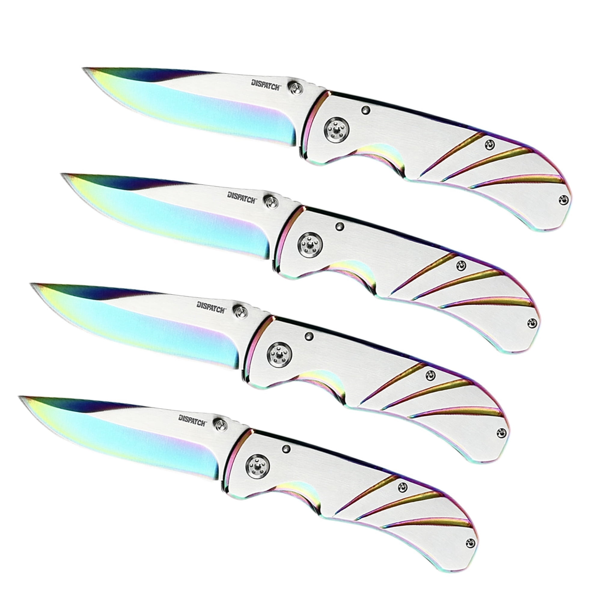Dispatch 4PCS 4.5″ Folding Pocket Knife with Aluminum Handle and Clip 3Cr Brushed Finish blade Rainbow