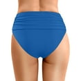 thumbnail image 2 of Women Bikini Bottoms High Waist Ruched Drawstring Solid Color Nylon Spandex Beach Swimming Pool Wear, 2 of 5