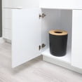 thumbnail image 5 of iDesign Bathroom Vanity Trash Can, 2.2 Gallon Round Steel and Wood Lid Garbage Bin, Black, 5 of 8