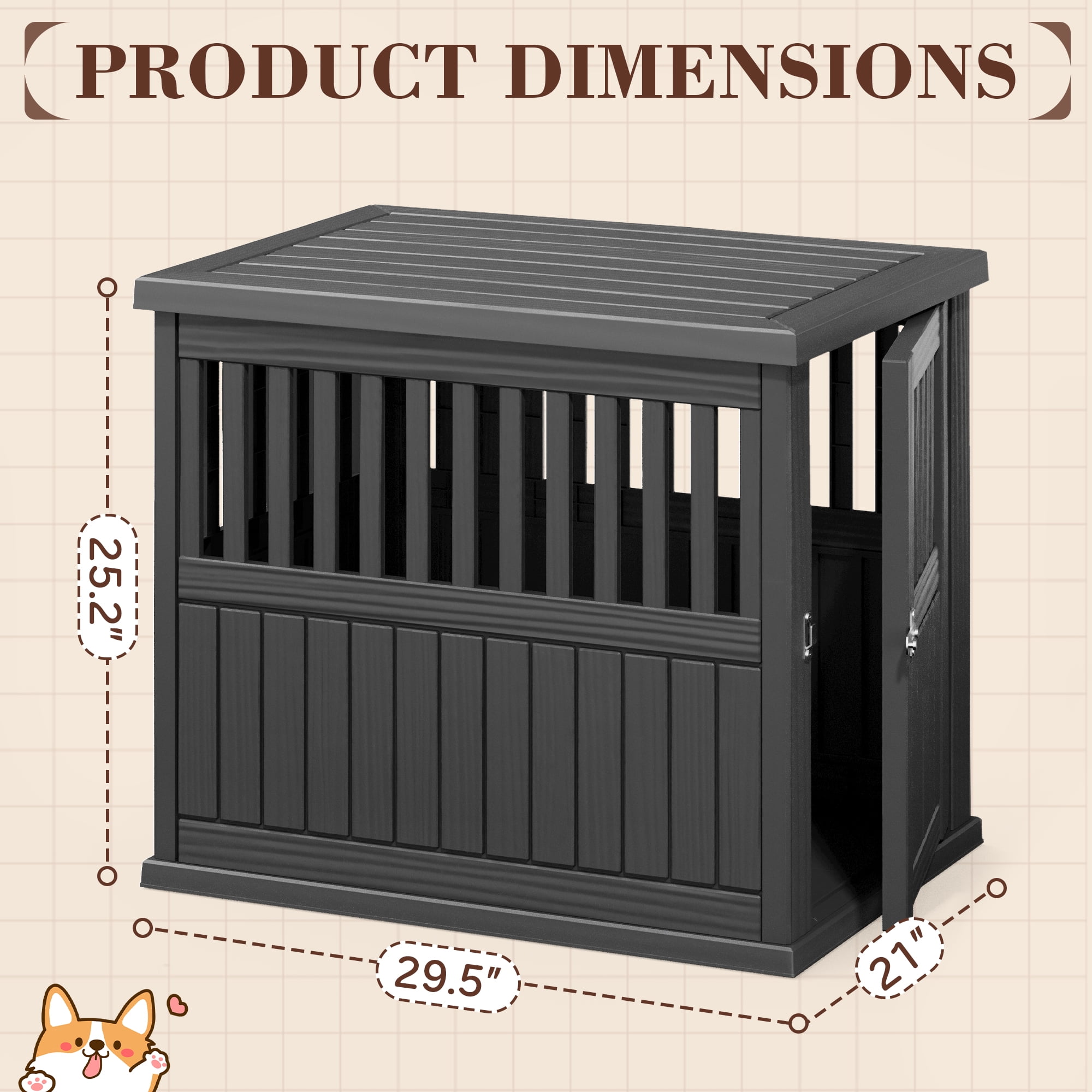 Bifanuo Dog Crate, Decorative Plastic Kennel with Locking Latch for Small to Medium Breeds, Indoor, Black