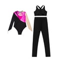 thumbnail image 2 of iiniim Kids Girls Ice Figure Skating Gymnastics Leotard Rhinestones Mesh Patchwork Bodysuit with Sleeveless Vest Hot Pink 10, 2 of 7