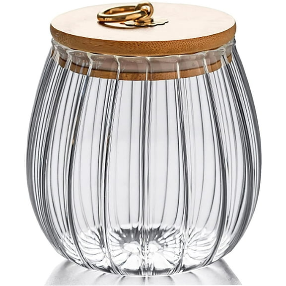 Glass Coffee Nuts Canister Airtight Storage Jar Petal Decorative Container with Bamboo Lid Metal Handle Easy to Grasp 700ml