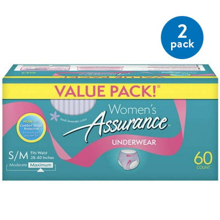 (2 Pack) Assurance Incontinence Underwear for Women, Maximum, S/M, 60