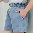 thumbnail image 7 of MKOSPLRT High Waisted Jean Shorts Kids Girls 2-12 Years Casual Paper Bag Denim Shorts Baggy Wide Leg Shorts with Pockets Birthday Gifts, 7 of 7