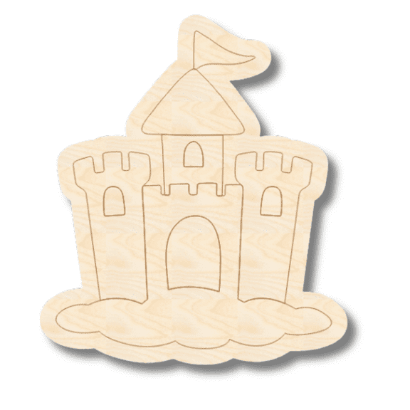 Unfinished Wood Etched Sandcastle Shape 5" / 1/4"