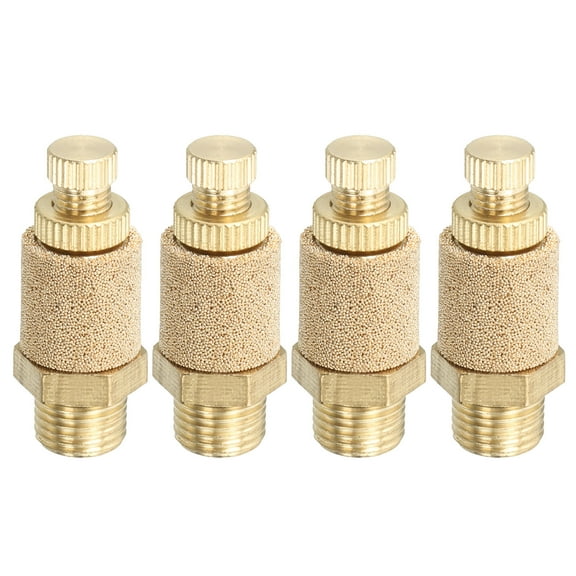 Uxcell 1/8" PT Brass Pneumatic Muffler, Adjustable Sintered Muffler Filters, Golden 4 Pcs