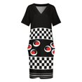 thumbnail image 4 of Vestido holgado con bolsillos y patrón de cuadros en blanco y negro vestidos de novia para fiestas vestido de verano para mujer falda de mujer 2025, 4 of 7