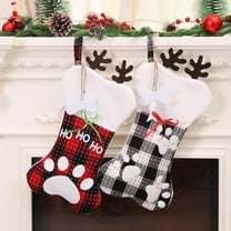 Pet Dog Christmas Stockings Set of 2, Buffalo Plaid Christmas Stockings Large Bone Shape Hanging Pets Stockings for Dogs Christmas Decorations