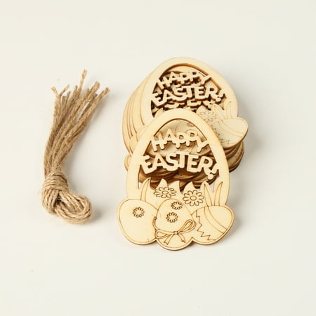 

Sofullue 10pcs Laser Cut Happy Easter Egg Wooden Tag Embellishment Decorative Pendants DI