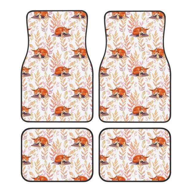 Balery Cute Sleepy Fox Juego de 4 Alfombrillas para Auto, Revestimientos de Caucho Resistente, Diseño Antideslizante