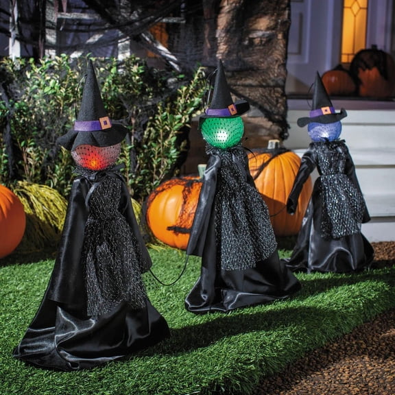 27 1/2" Light-Up LED Witch Pathway Yard Stakes Halloween Decoration