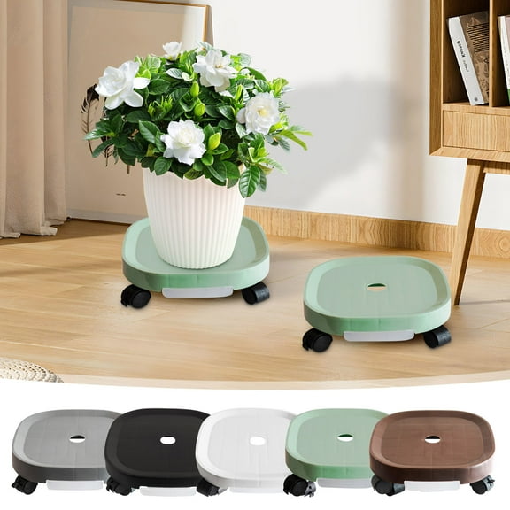 Mobile Plant Caddy with Universal Wheels and Brake Strap, Thickened Plastic Base with Drainage Tray for Indoor and Outdoor Flower Pots, Heavy-Duty Rolling Plant Stand Support