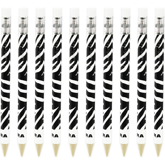 Zebra Cadoozle Mini Mechanical Pencil - 0.7mm Lead - Novelty Zebra Animal Print - Pack of 10