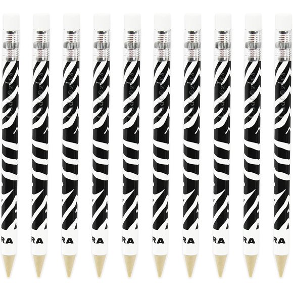 Zebra Pen Cadoozle Mini Crayons Mécaniques, 0,7 mm, Imprimé Animal Zèbre Fantaisie, Lot de 10