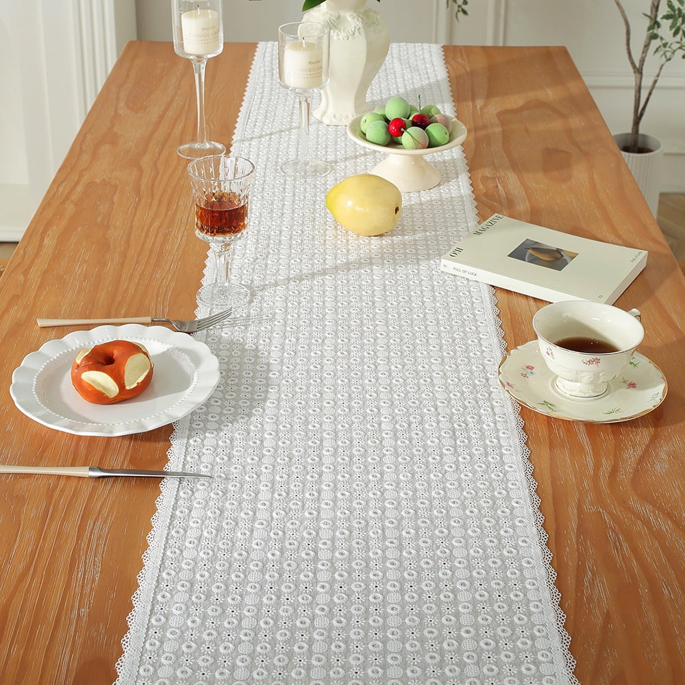 Lace White Table Runner Vintage Hollow Long Table Runners Doilies Dresser Scarf Placemat for Tea Party Dining Table Centerpiece Decor Wedding Party Decorations