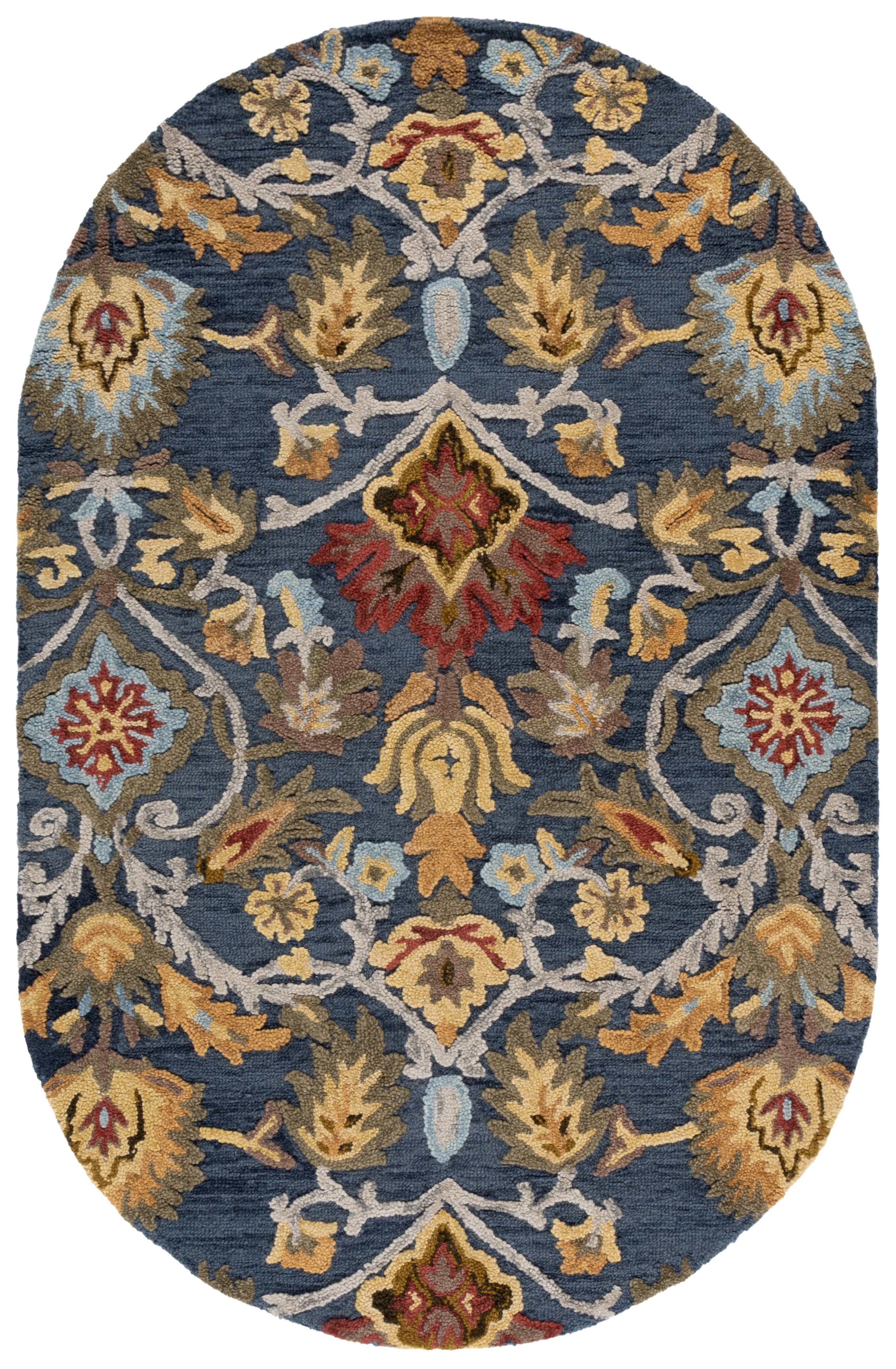 Safavieh Blossom Lennon Floral Wool Area Rug, Navy/Multi, 9' x 12' Oval
