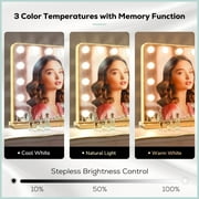 Keonjinn Gold Vanity Mirror with Lights, 15 Replaceable Bulbs Hollywood Makeup Mirror, 3 Color Lights, Modern Rectangle Metal Frame Mirror, Wall-Mounted Tabletop, 23 x 18 Large Lighted Mirror