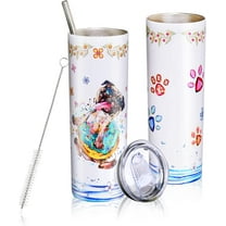 20 Oz Funny Dog Print Skinny Insulated Stainless Steel Tumblers With Straw & Lid Metal Double Wall Vacuum Travel Coffee Mug Gift For Dog Lovers