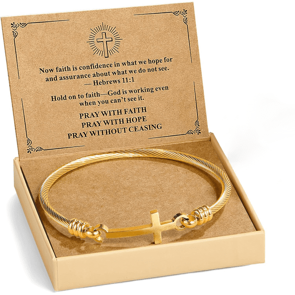 Women's Christian Bracelet, Stainless Steel Cross Bracelet with Faith Card, Inspirational Gift for Friendship, Birthdays, Christmas, or Thanksgiving