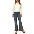 thumbnail image 2 of INSPIRE CHIC Women's Peter Pan Collar Long Sleeve Swiss Dots Chiffon Blouse Top White L, 2 of 6