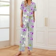 thumbnail image 2 of WCMZJ Women Pajamas Set Notch Collar Soft Sleepwear Pjs Short Sleeve Button Down Nightwear with Long Pants, 2 of 5